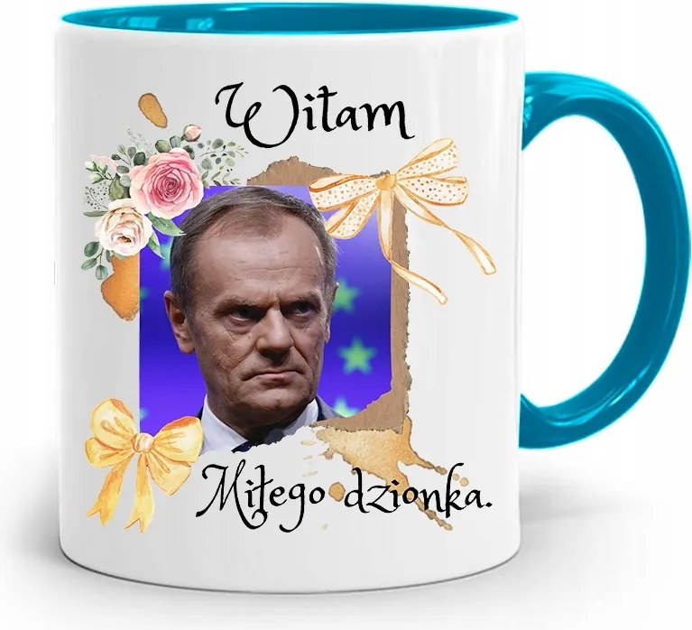 Donald Tusk Kék Bögre Platform Ajándék fényképes nyomtatással