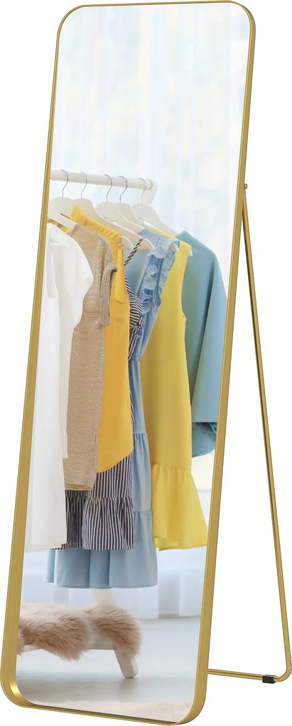 HOMCOM Teljes Testsík Tükör 160 x 50 cm Fokozatos Álló Tükör Fém Kerettel és Törésbiztos Üveggel, Padlótükör Állónak, Dőlésen, Nappaliba, Hálószobába,