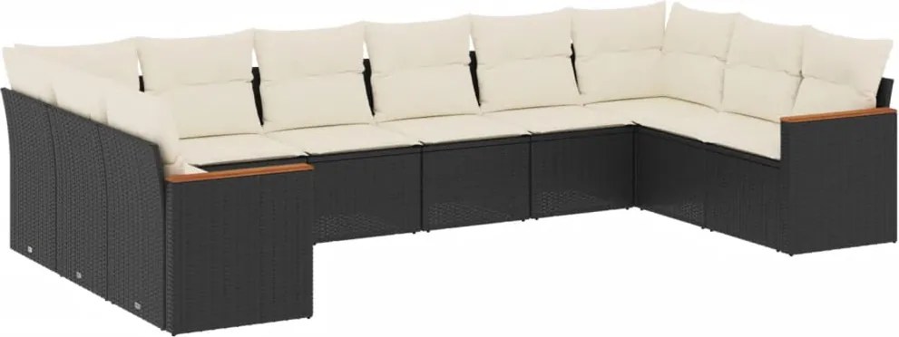 vidaXL 10 részes fekete polyrattan kerti ülőgarnitúra párnákkal