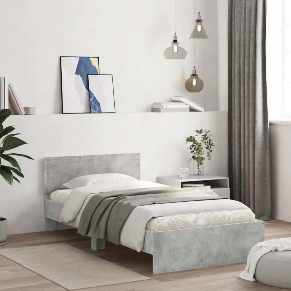betonszürke szerelt fa ágykeret fejtámlával 100x200 cm