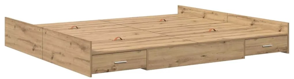 Ágykeret tárolóval fiókkal kézműves tölgy 200 x 200 cm Faanyag