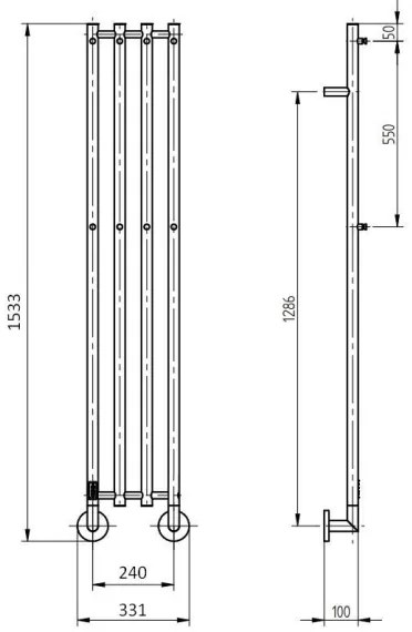 P.M.H. MO1SS-LK - MONA elektromos törölközőszárító, 93 W/230 V, 153,3 cm, IP44, rozsdamentes acél