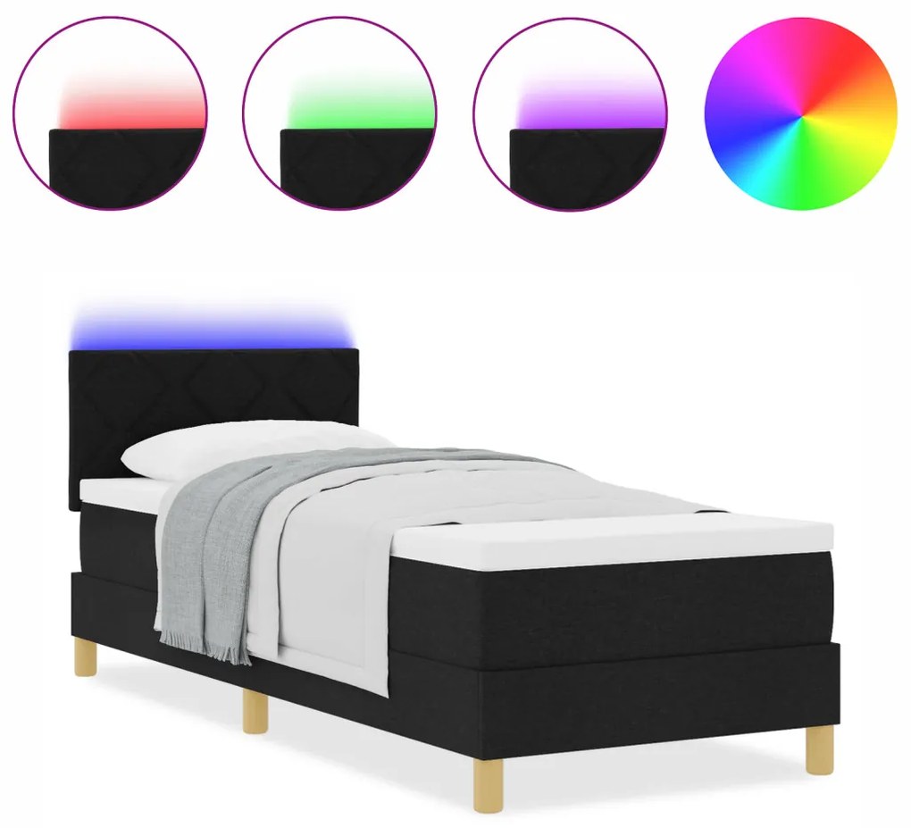 Boxspring ágy matraccal és LED-del - Fekete 80x200 cm Szövet