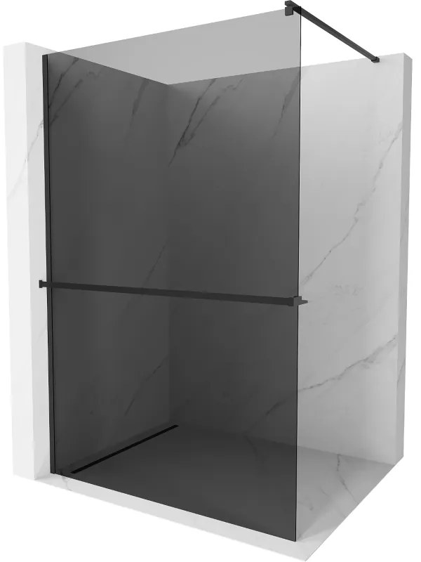 Mexen Kioto +, zuhany paraván polccal és törölközőtartóval 80 x 200 cm, 8mm szürke üveg, fekete profil, 800-080-121-70-40