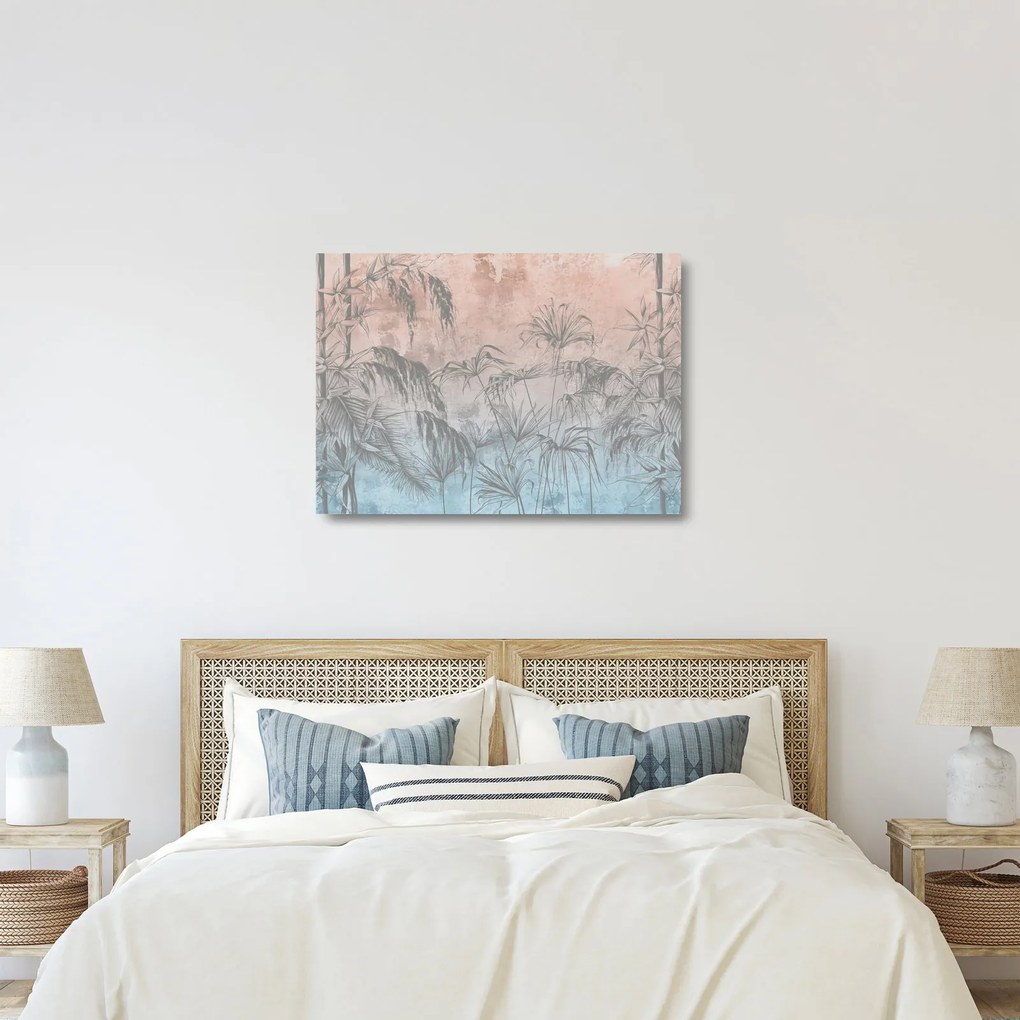 Kép - Trópusi növények a falon (üvegen) (70x50 cm)