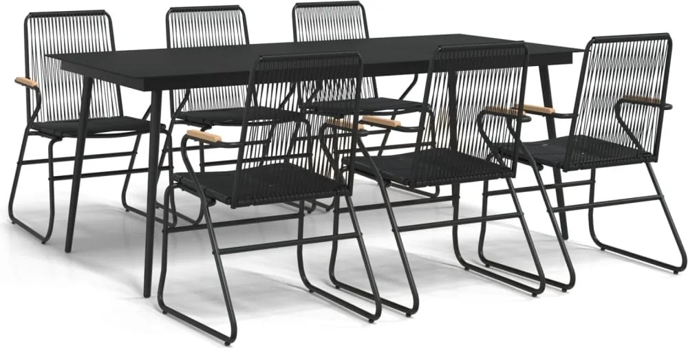 vidaXL 7 részes fekete PVC rattan kerti étkezőgarnitúra