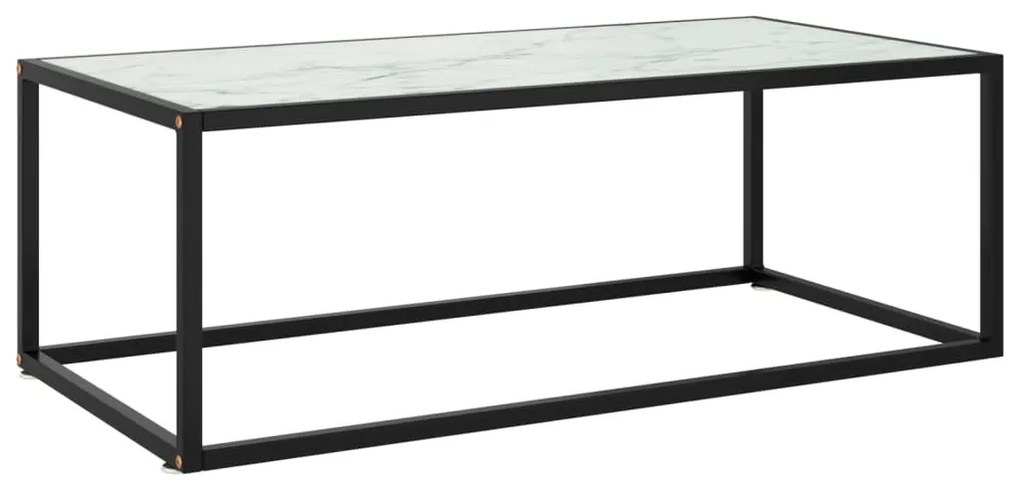Fekete dohányzóasztal fehér márvány mintás üveggel 100x50x35 cm