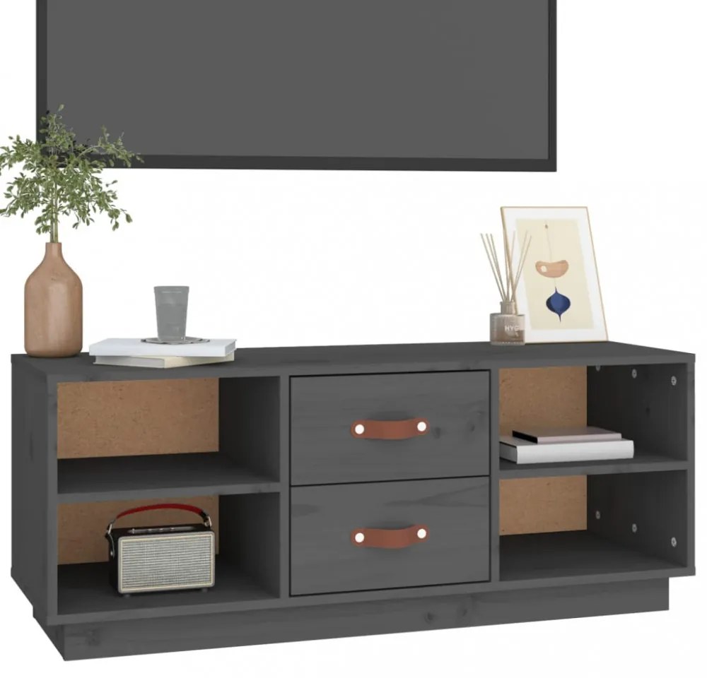 szürke tömör fenyőfa TV-szekrény 100x34x40 cm
