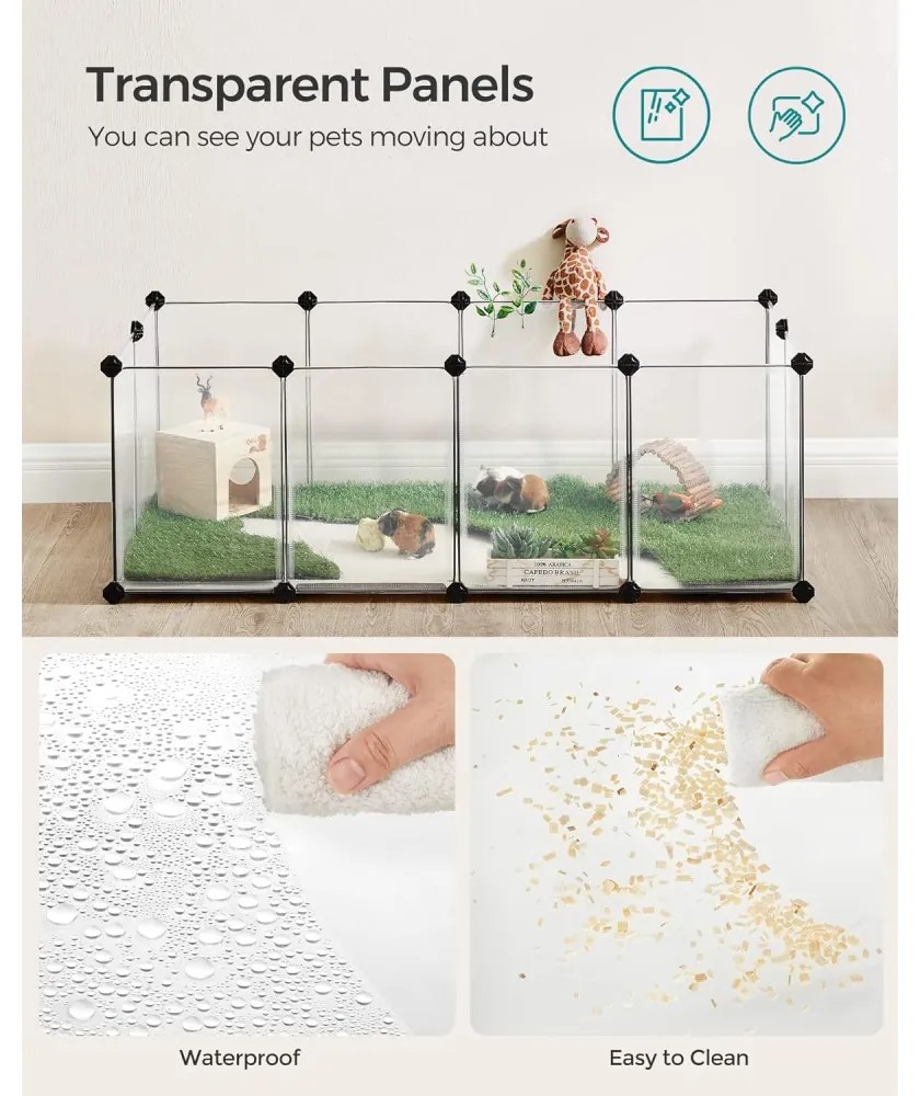 Ketrec háziállatoknak műanyag átlátszó elemekkel, fehér 125x63x42cm