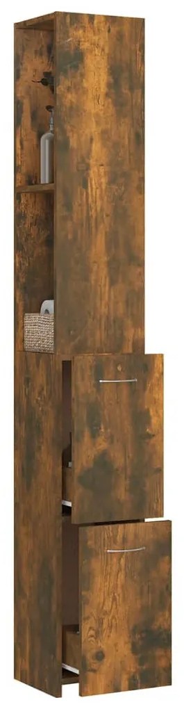 Füstös tölgy színű szerelt fa fürdőszobaszekrény 25x26,5x170 cm