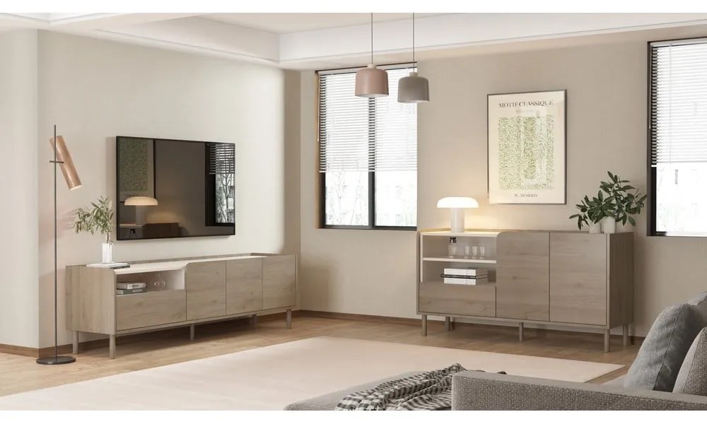 Natúr színű TV-állvány tölgyfa dekorral 180x55,5x44 cm Monza – Marckeric