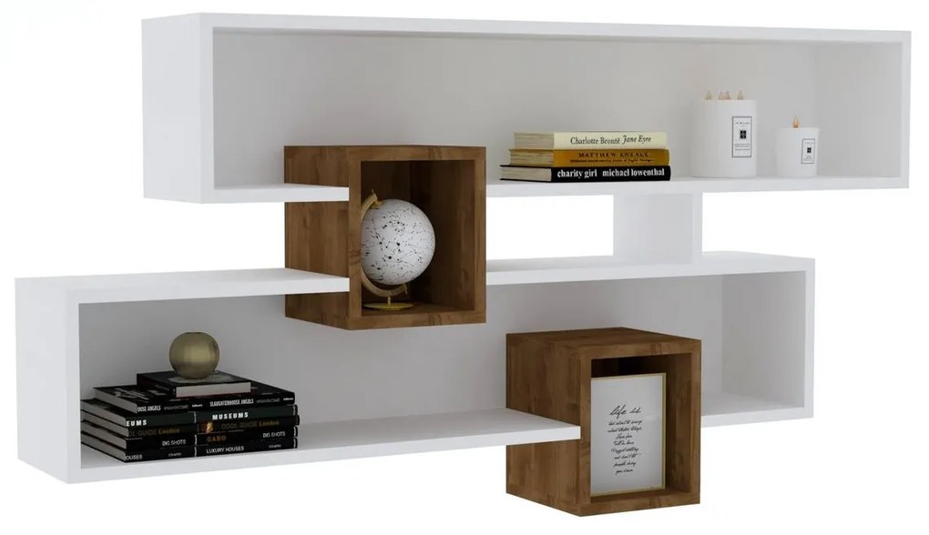 Fali polc Karen - Walnut, White