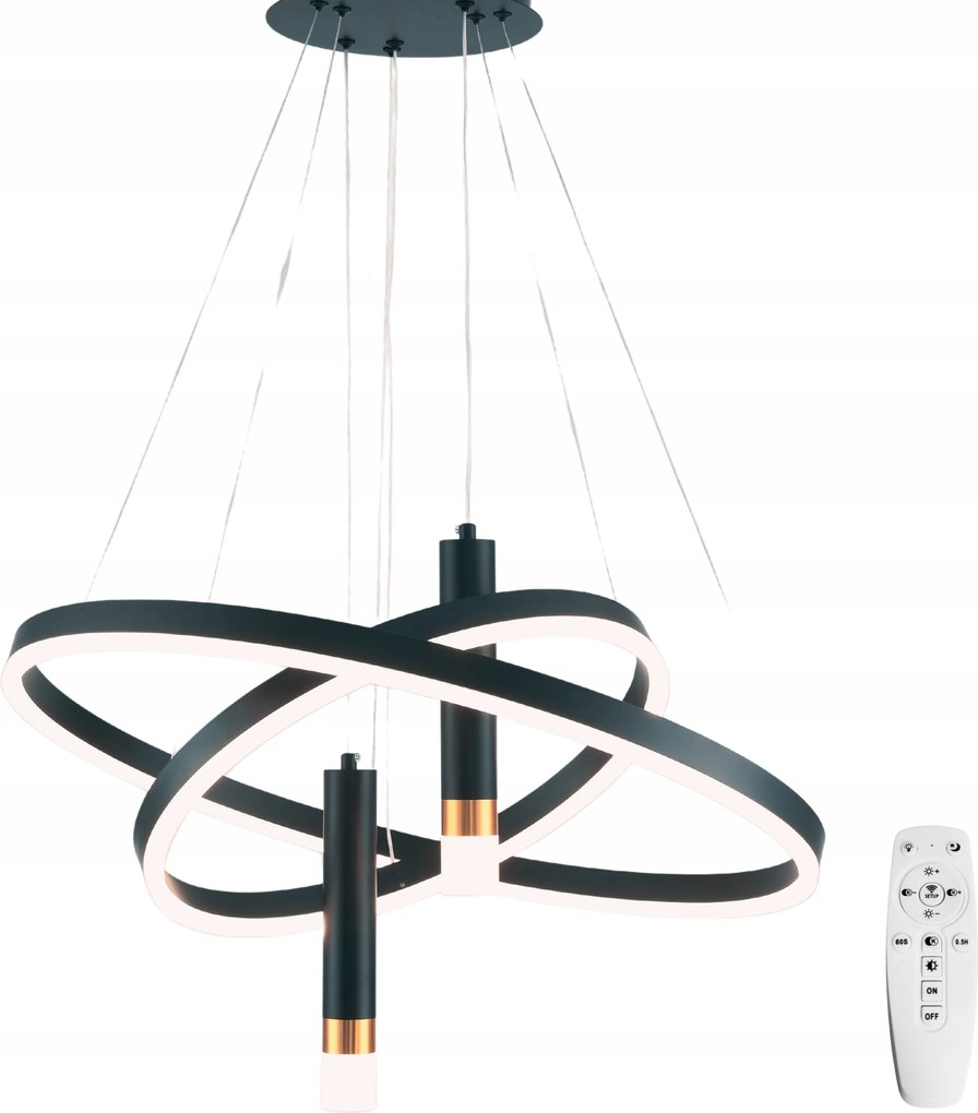 Mennyezeti Lámpa 2 Gyűrűs fekete függeszték Led Csillár Távirányító 40/60cm