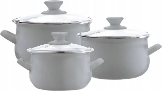 6 részes szürke zománcozott edénykészlet Emalia Olkusz