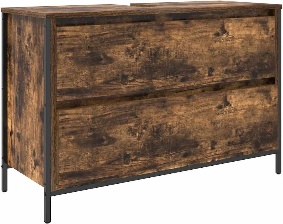 vidaXL füstös tölgy fürdőszobai mosdószekrény fiókokkal 90x34,5x60 cm