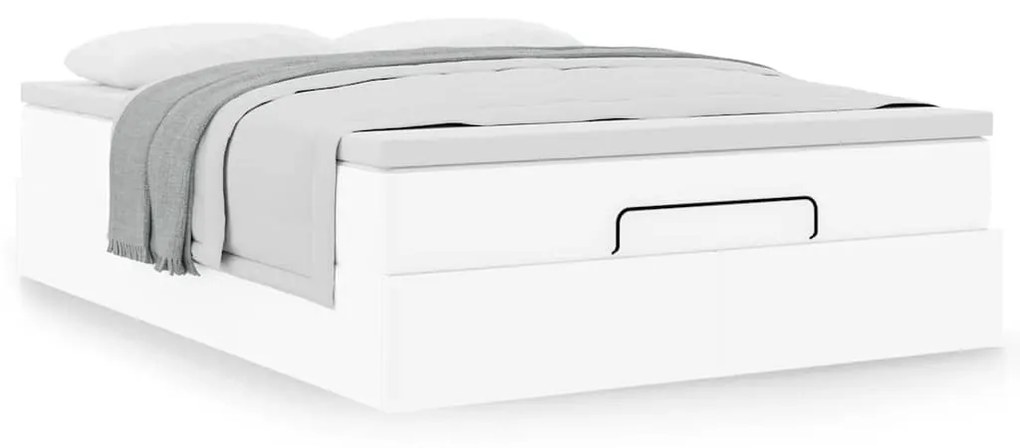 Ottomán ágykeret matraccal fehér 140x190 cm műbőrrel