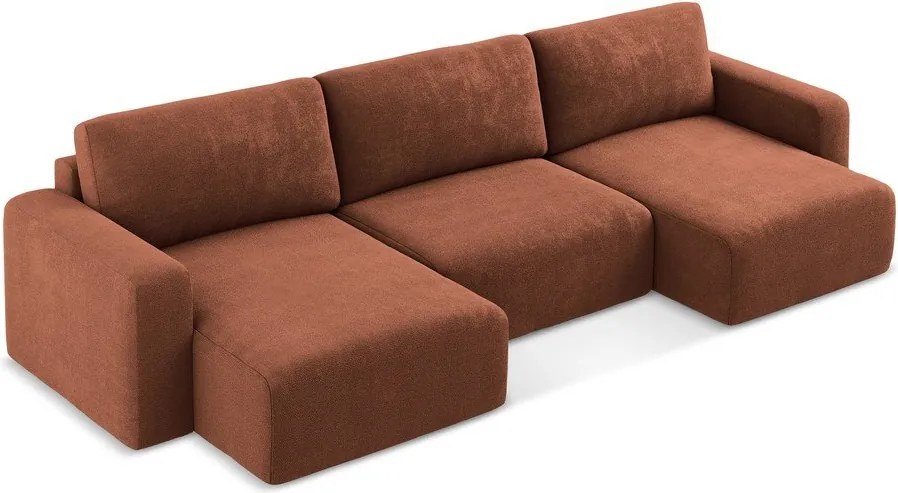 Terrakotta színű zsenília kinyitható-tárolóhelyes (U alakú) sarokkanapé Kona – Makamii