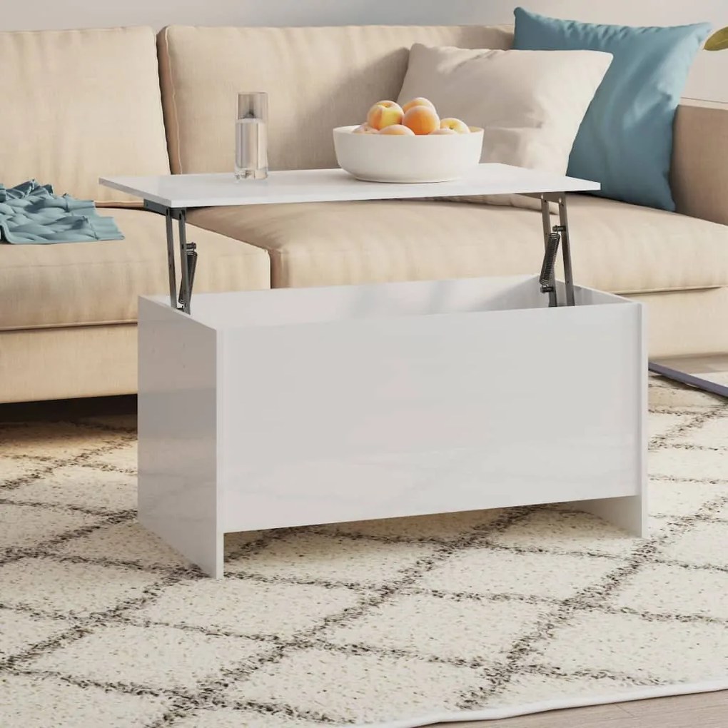 Magasfényű fehér szerelt fa dohányzóasztal 102 x 55,5 x 52,5 cm