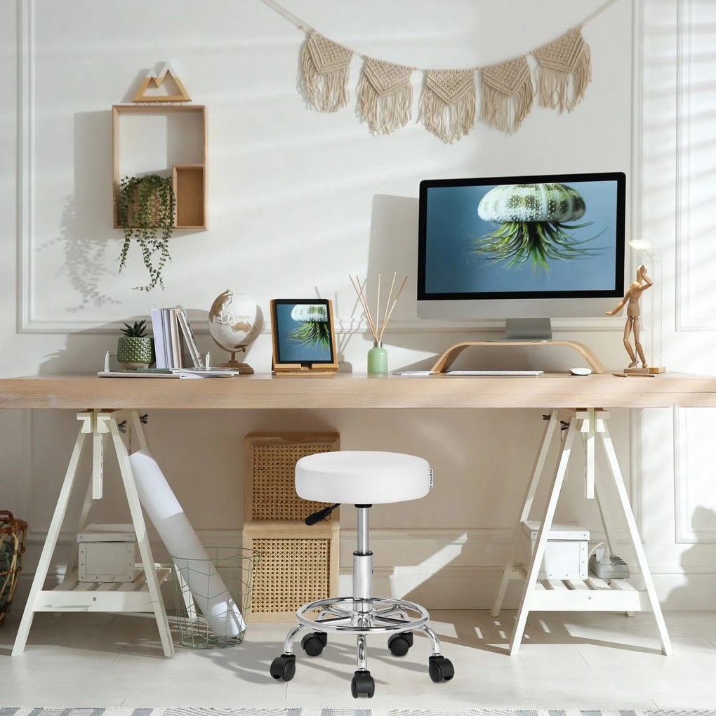 OXANA lábtartós görgős puff, Ø35cm, fehér Casaria