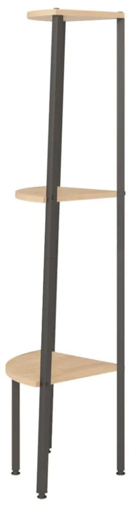 3 szintes világosbarna és fekete sarokpolc 45,5 x 31,5 x 120 cm