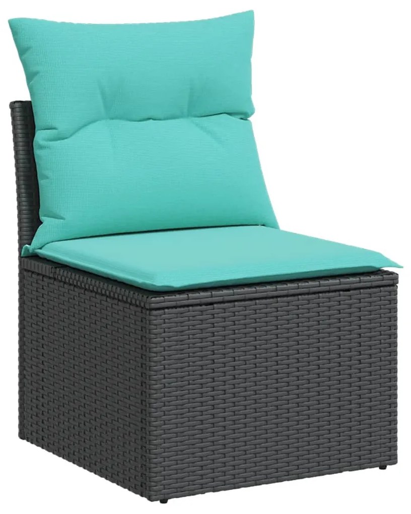 9 részes fekete polyrattan kerti ülőgarnitúra párnával