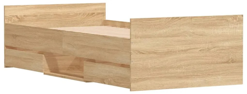 sonoma tölgy színű ágykeret fej- és lábtámlával 100 x 200 cm