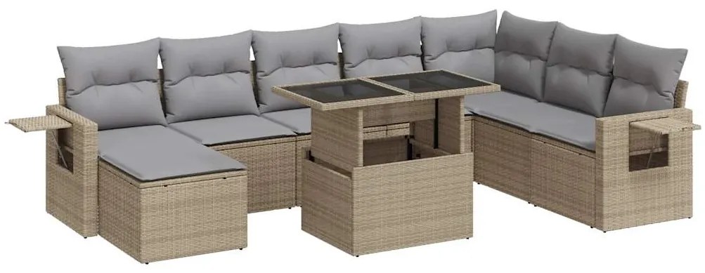 9 részes bézs polyrattan kerti ülőgarnitúra párnákkal