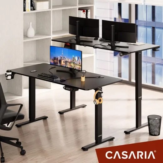 Casaria® Állítható magasságú irodai íróasztal fekete - 140x60x118 cm