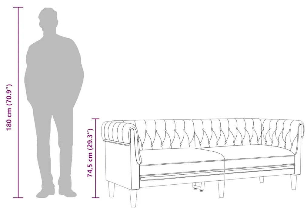 3 személyes vászon Chesterfield kanapé