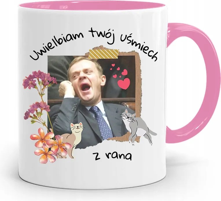 Donald Tusk Rózsaszín Bögre Platform Ajándék fényképes nyomtatással