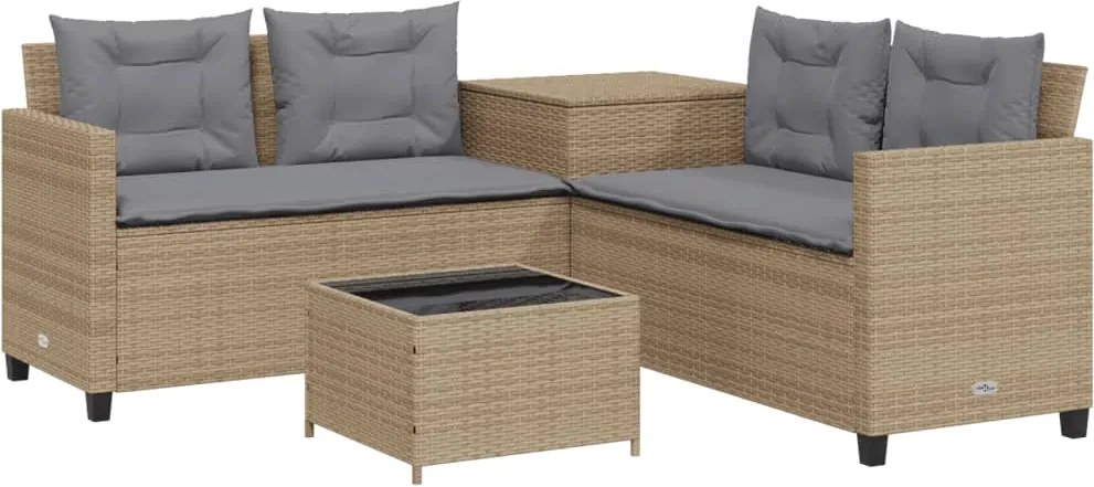 vidaXL L-alakú bézs polyrattan kerti kanapé asztallal és párnával