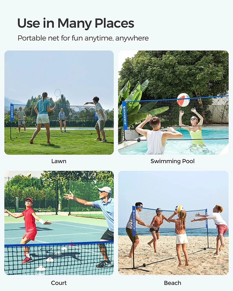 Tollaslabda háló hordozható állvánnyal állítható magasságú 5x1,5 m, kék