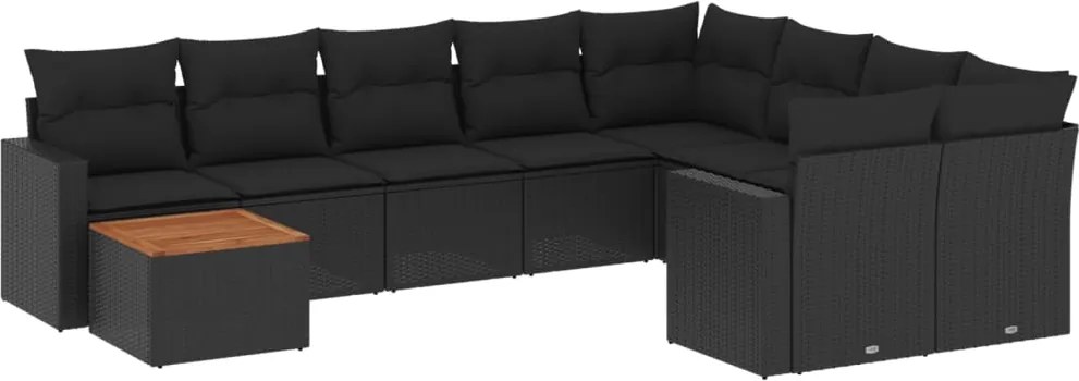 vidaXL 10 részes fekete polyrattan kerti ülőgarnitúra párnákkal
