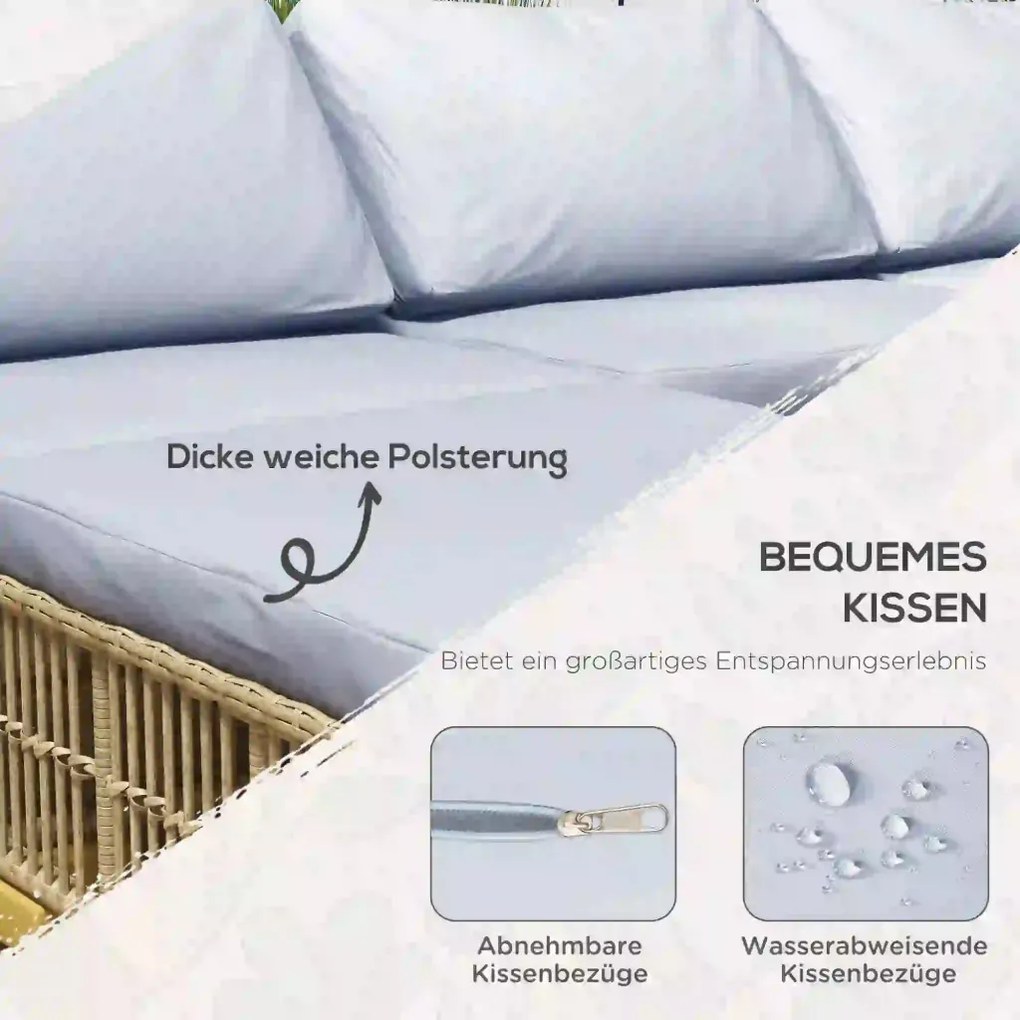 Outsunny Kerti bútor szett, 5 részes, ülőpárnákkal együtt, szintetikus rattan, rozsdamentes acél váz, világosszürke