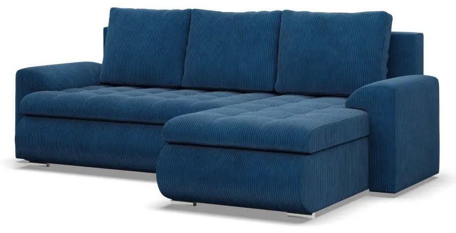 Tokio sarokkanapé, 2 ágyneműtartóval, kordbársony, jobboldali, kék