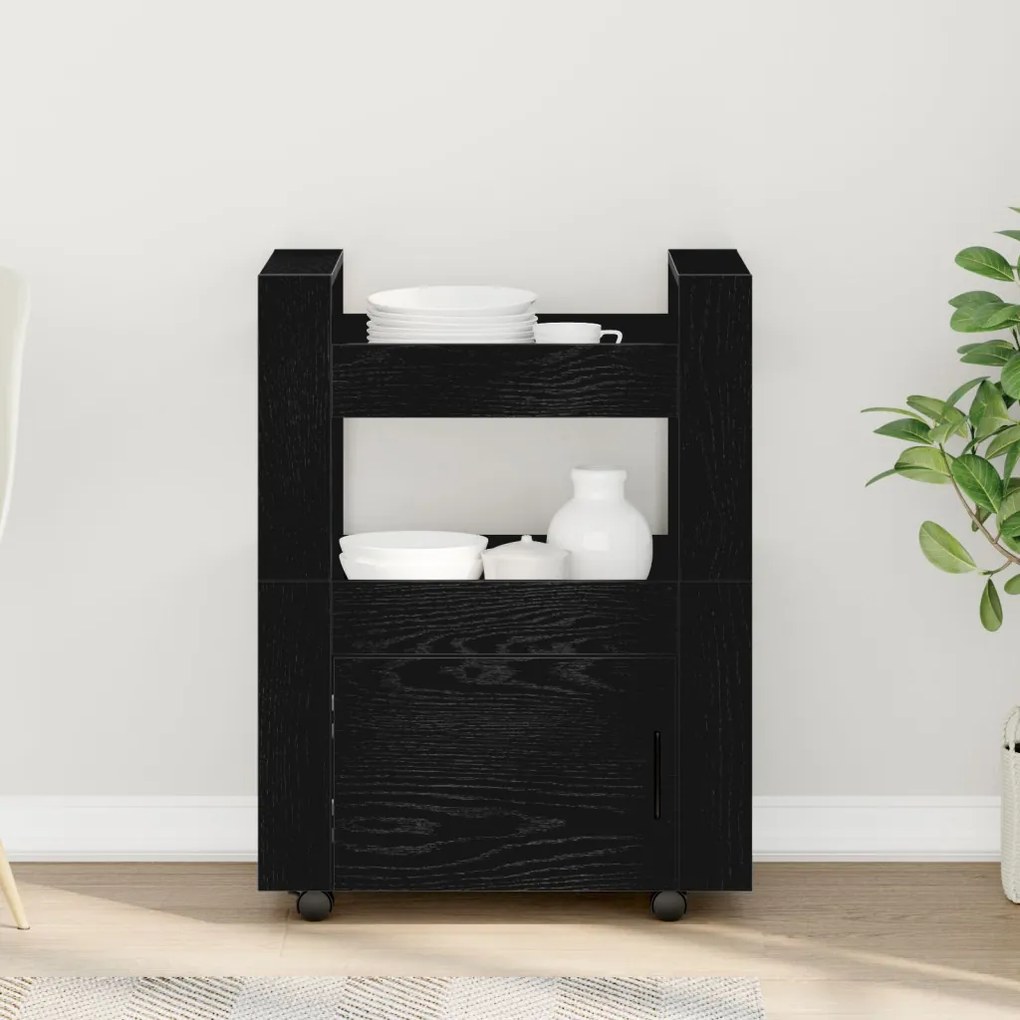 vidaXL Konyhai kocsi Musta tammi 60 x 45 x 80 cm Faanyag