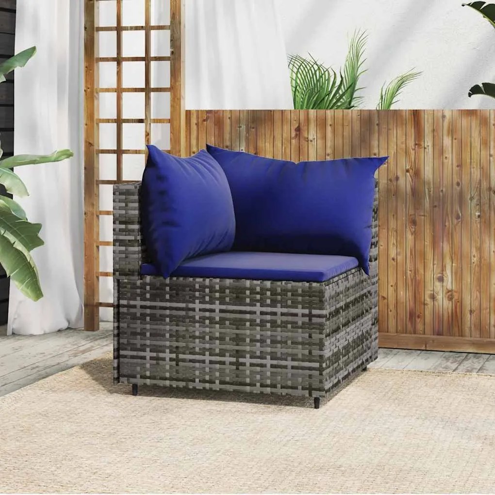 Szürke polyrattan kerti sarokkanapé párnákkal