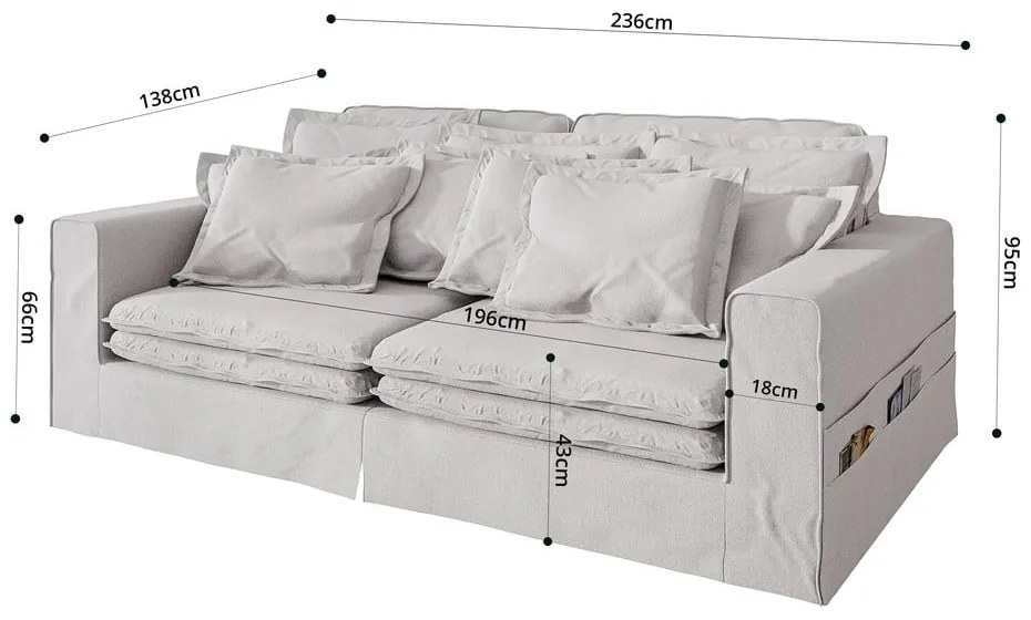 Fehér kanapé 236 cm Nora – Ropez