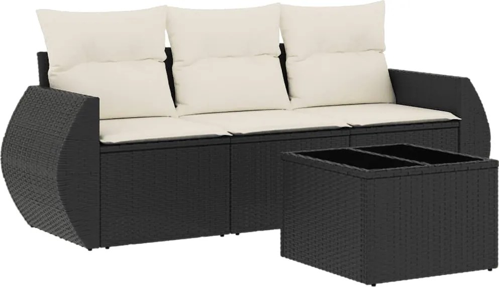 vidaXL 4 részes fekete polyrattan kerti ülőgarnitúra párnákkal