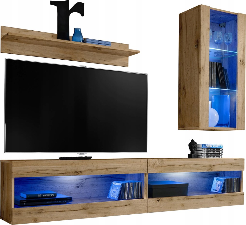 Rtv bútor szett Tivoli SET5 Wotan tölgy/Wotan tölgy, Kék Led