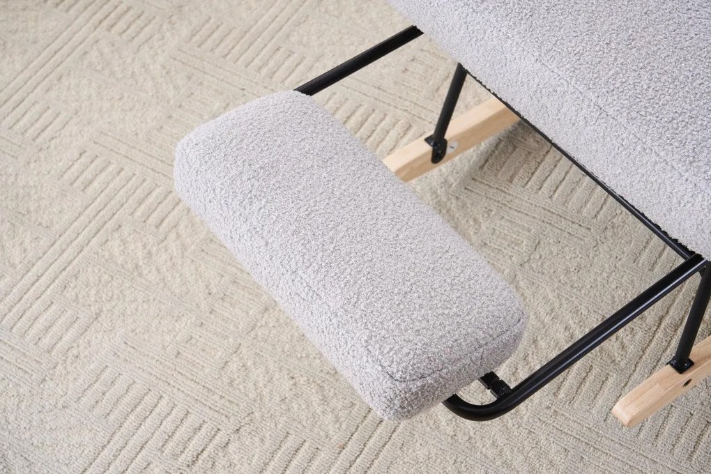 Hintaszék fa lábakkal, plüss szövettel, 4 fokozatban állítható háttámlával, Szürke színben