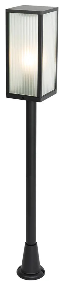 Kültéri állólámpa fekete bordázott üveggel 100 cm IP44 - Charlois bordázott