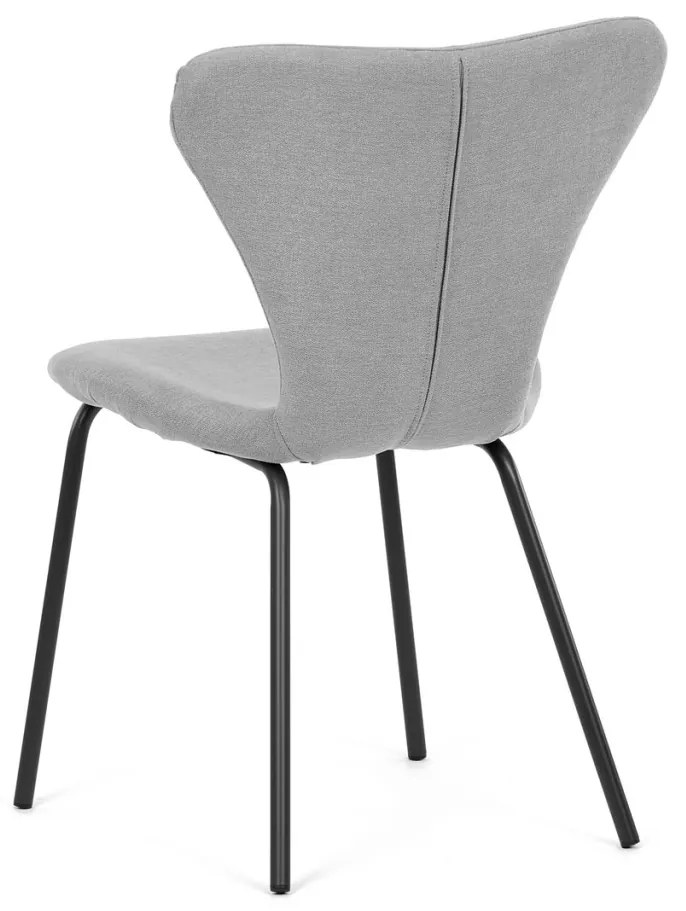 Scaun de sufragerie, material gri argintiu, picioare metalice negre