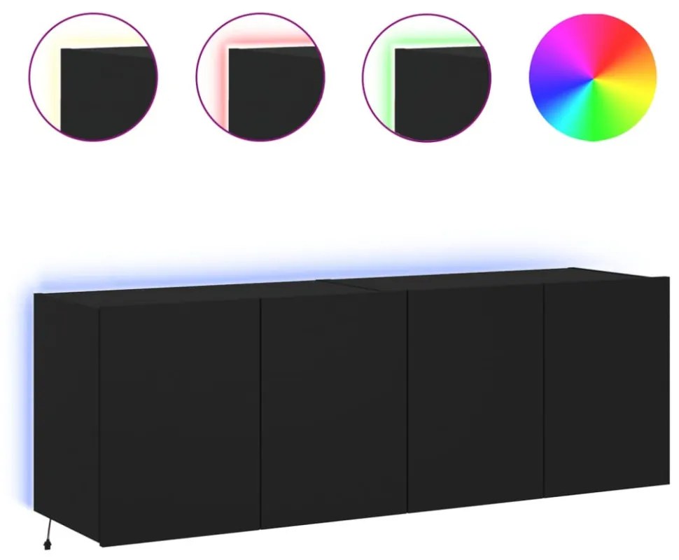 2 db fekete falra szerelhető TV-szekrény LED-del 60x35x41 cm