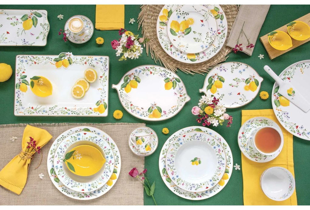 Mediterrán porcelán citrom mintás desszertes tányér Fleurs et Citrons