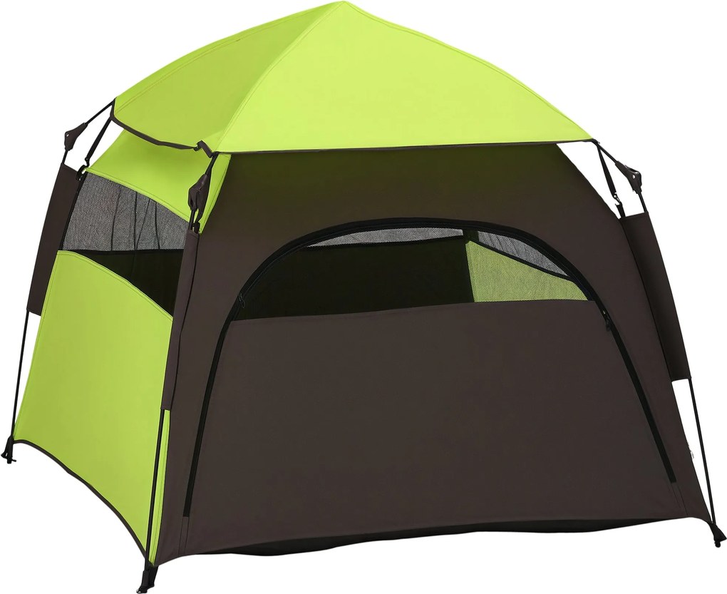 PawHut Állat Sátor, Kutya Sátor, Kültéri Macska Ház, Kutyaház Hálós Ablakkal, Kutya Teepee Sátra Hordtáskában, Napernyő Kertbe, Nappaliba, Zöld+Sötéts