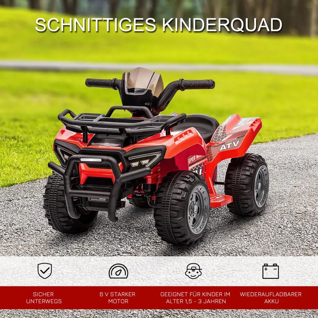 HOMCOM Kids Quad elektromos 6V-os gyerek quad hátrameneti funkcióval, zenével, piros