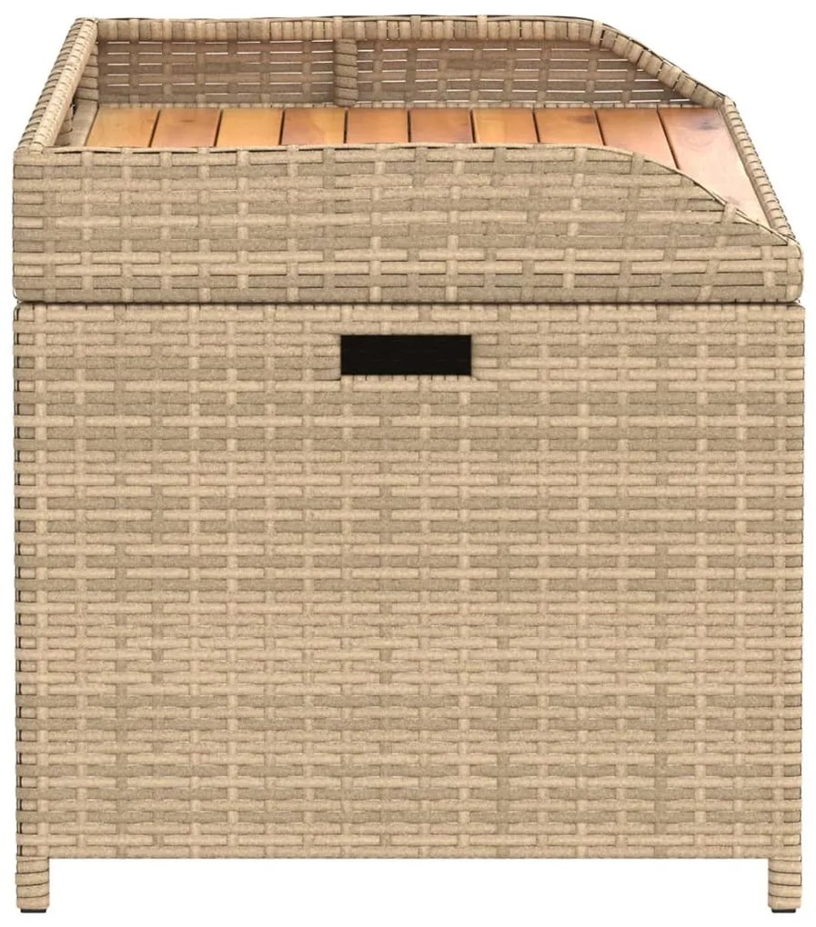 Bézs polyrattan és akácfa tárolópad 100 x 50 x 52 cm