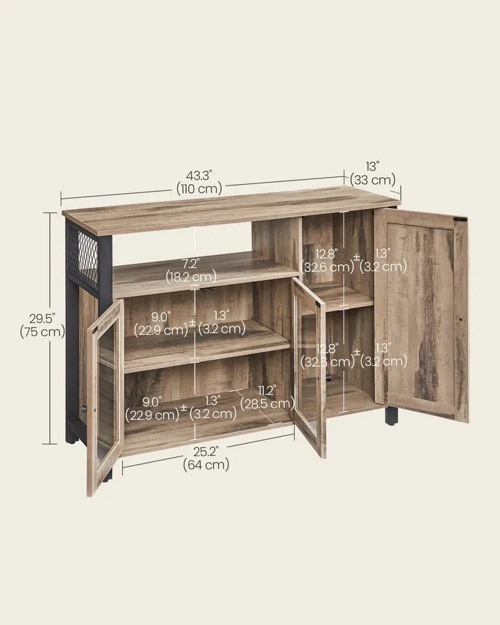 Tárolószekrény 3 ajtóval, ipari stílus, tevebarna és tintafekete színben