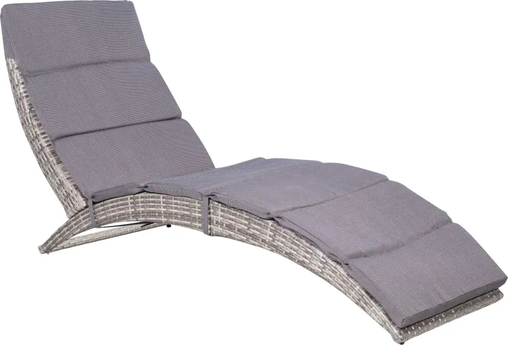 vidaXL szürke összecsukható polyrattan napozóágy párnával